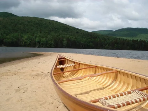 A nice, simple wooden drift boat. 